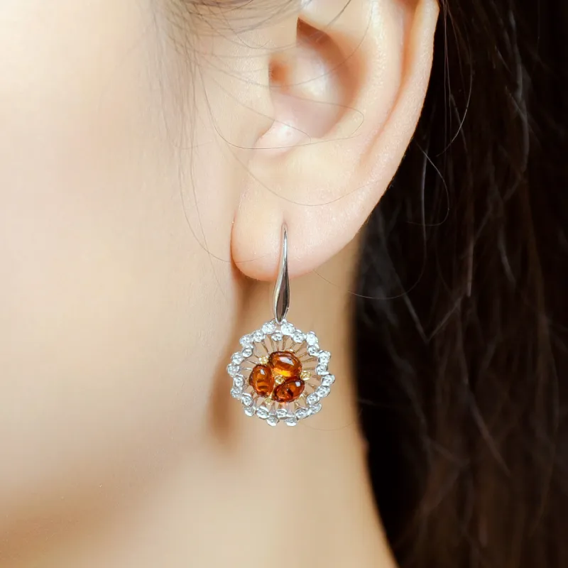 S&A S925 Silver With Natural Amber Earrings Women's-1