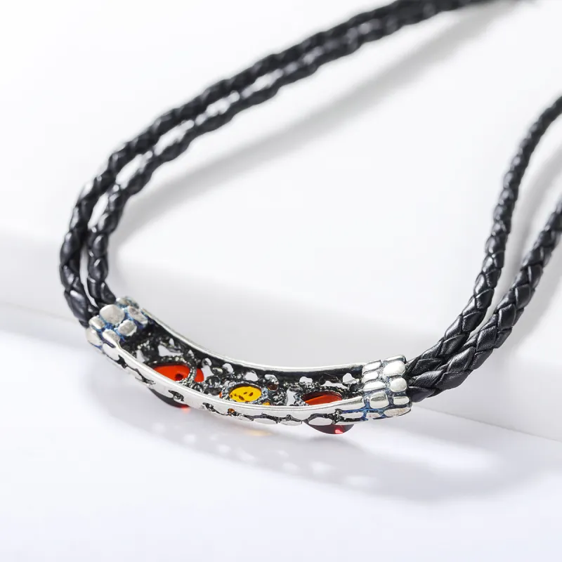 S&A S925 Silver Inlaid Amber Beeswax Necklaces Women's-3
