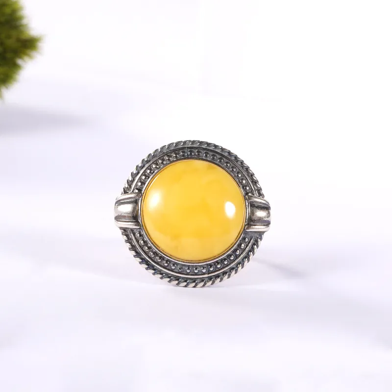S&A S925 Silver Amber Beeswax Rings Women's-2
