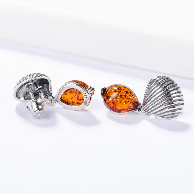 S&A S925 Silver With Amber Hoop Earrings Drop Earrings Women's-3