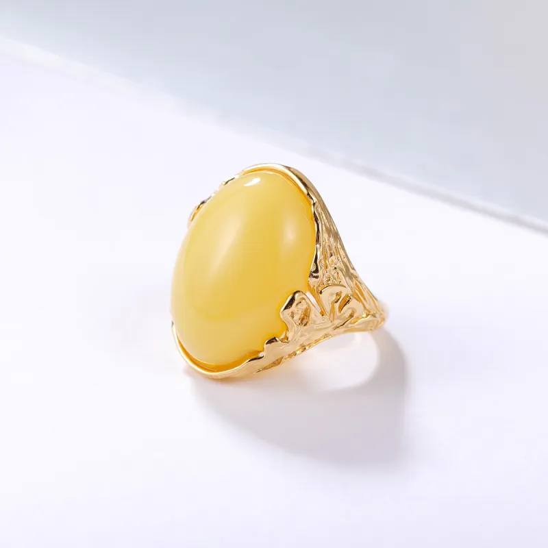 S&A S925 Silver Amber Beeswax Rings Women's-2