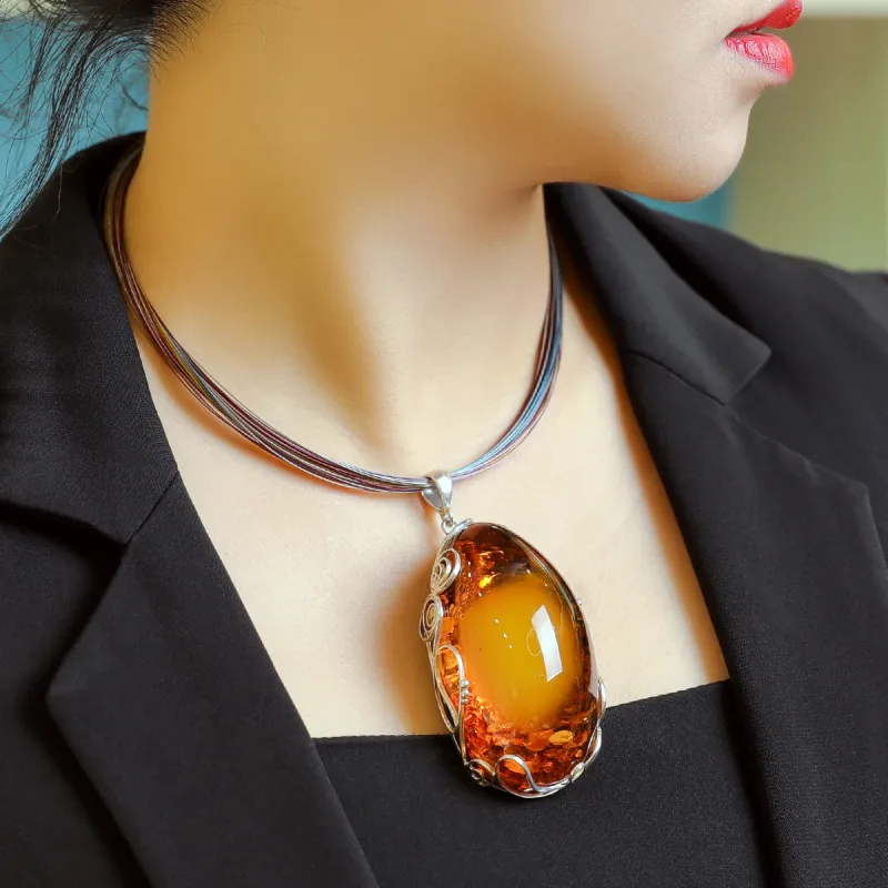 S&A S925 Silver With Amber Necklaces Women's-4