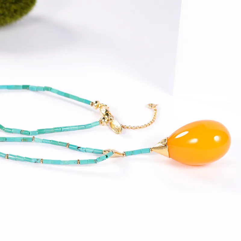 S&A S925 Silver With Amber Beeswax Inlay Fine Jade Necklaces Women's-4