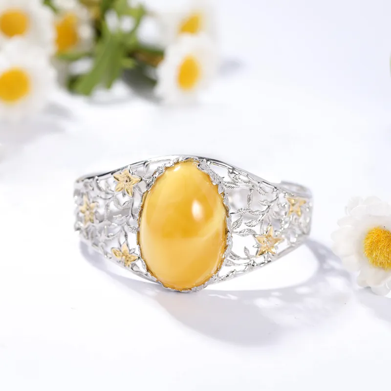 S&A S925 Silver Amber Beeswax Bangles Women's-1
