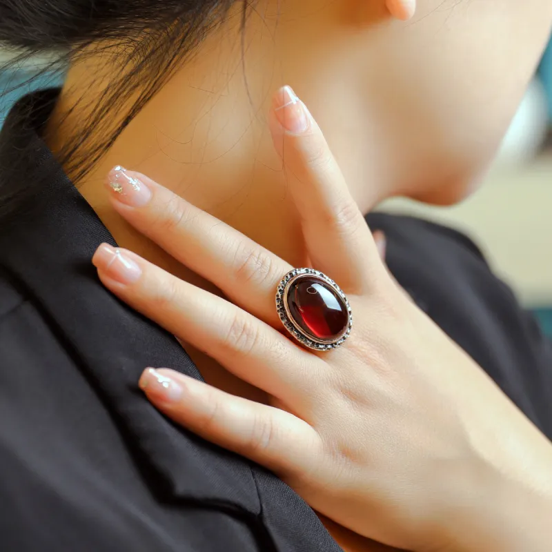 S&A S925 Silver With Amber Beeswax Inlay Ring Fine Jade Ring Women's-9