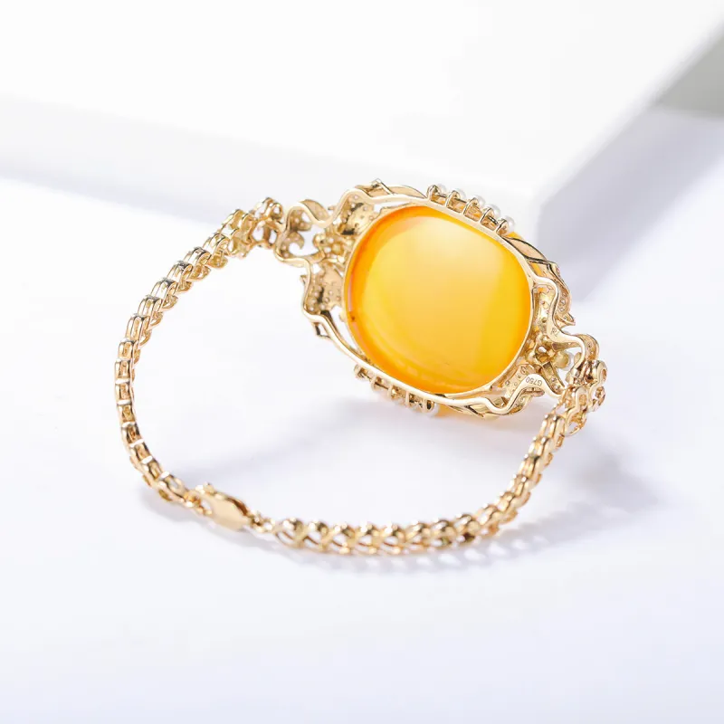 S&A 18K Gold Inlaid Amber Beeswax Bracelets Women's-3