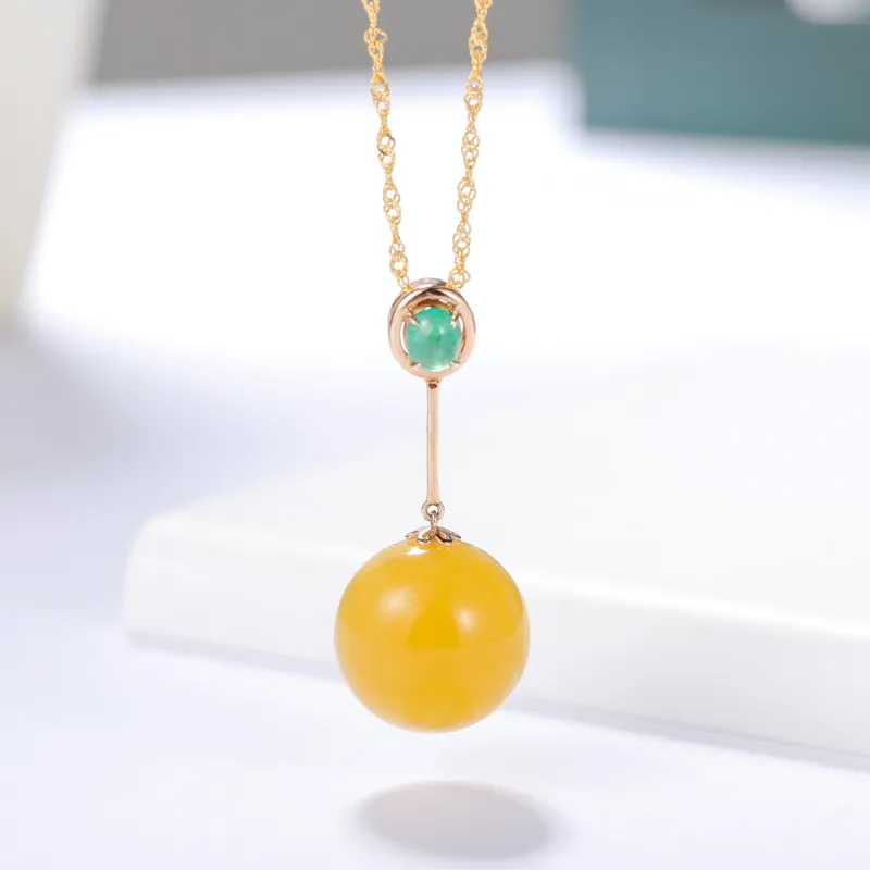 S&A 18K Gold Inlaid With Amber Beeswax Necklaces Women's-1