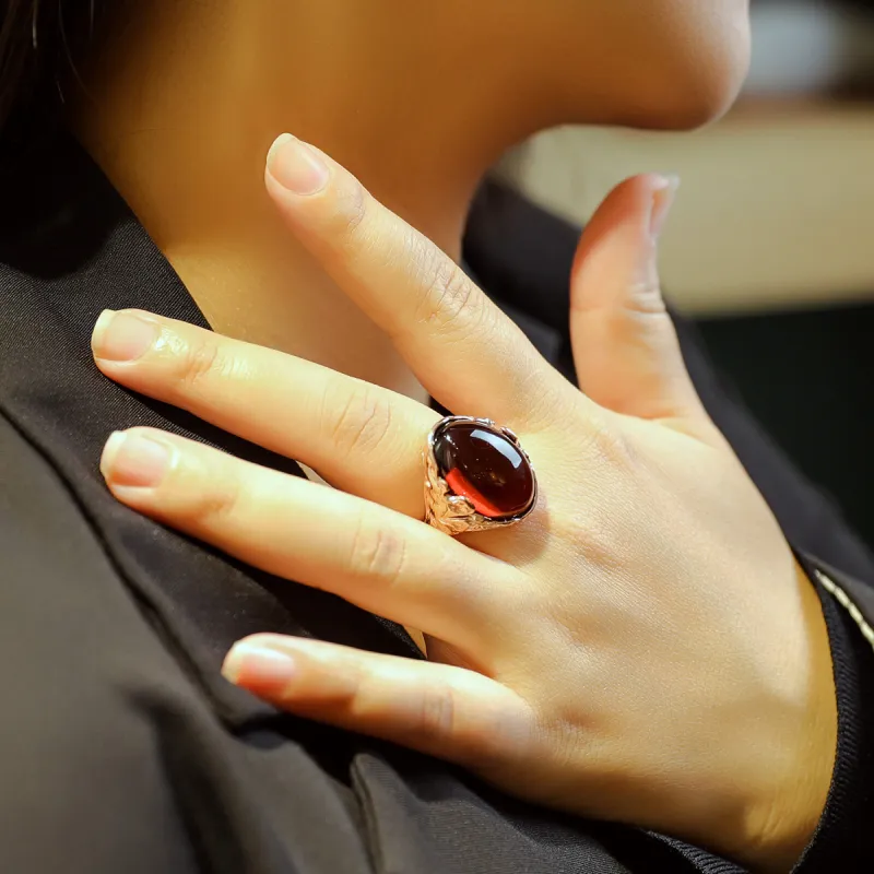 S&A S925 Silver Amber Beeswax Rings Women's-8