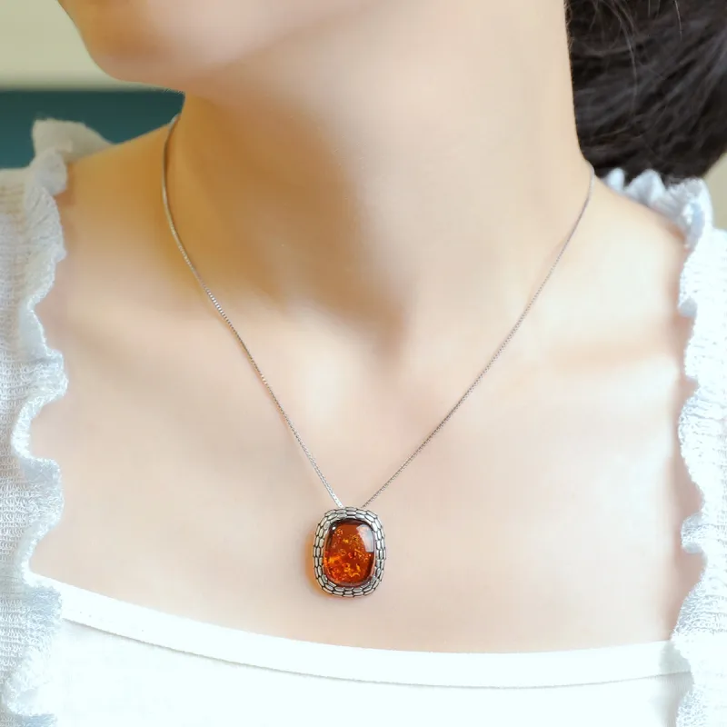 S&A S925 Silver Amber Necklaces Women's-4