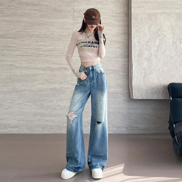 OURUOKE Jeans Women's Blue-2