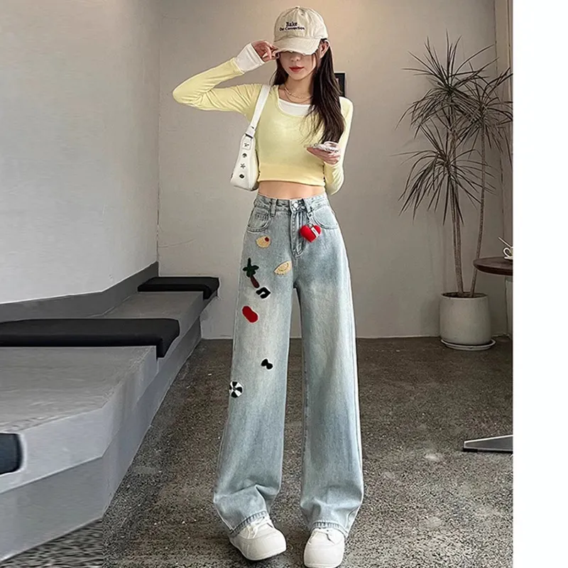 OURUOKE Jeans Women's Light Blue Shopping Bag Included-2