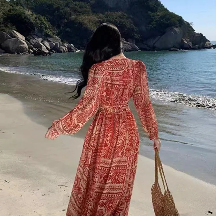 OURUOKE Long Sleeved Dresses Women's Red Box Included-3