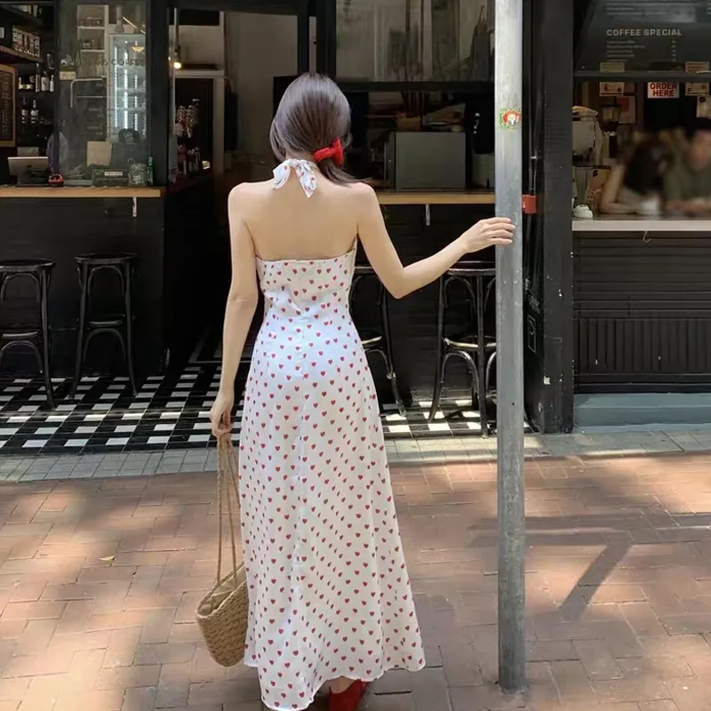 OURUOKE Sleeveless Dress Women's White Dot-6