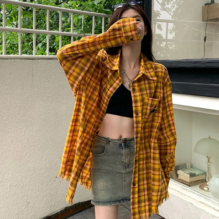OURUOKE Shirts Women's Yellow-3