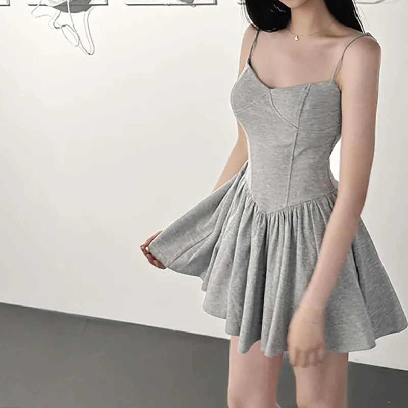 OURUOKE Slip Dresses Women's Gray-3
