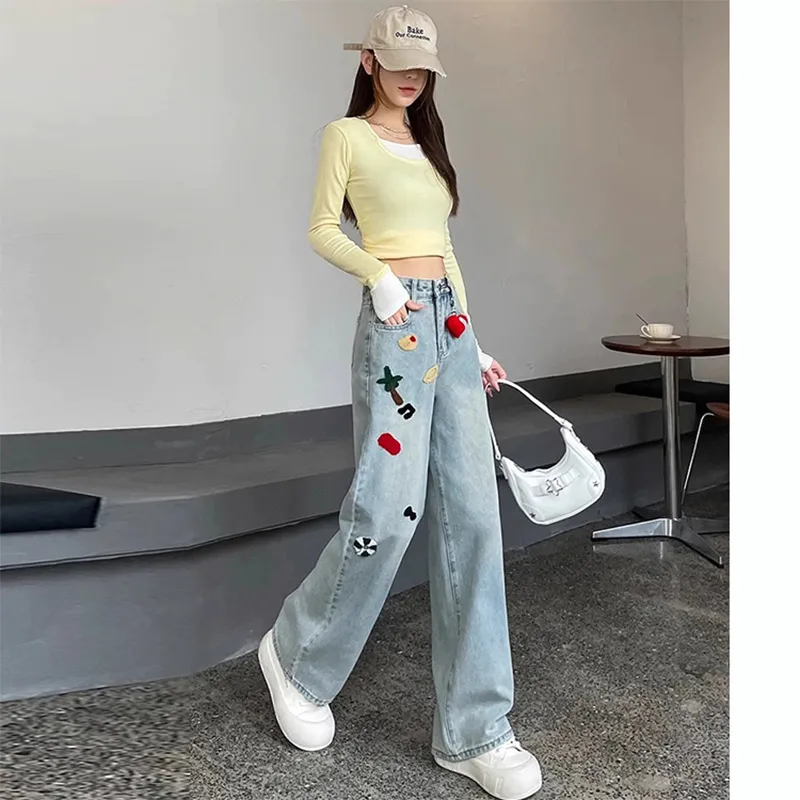 OURUOKE Jeans Women's Light Blue Shopping Bag Included-4
