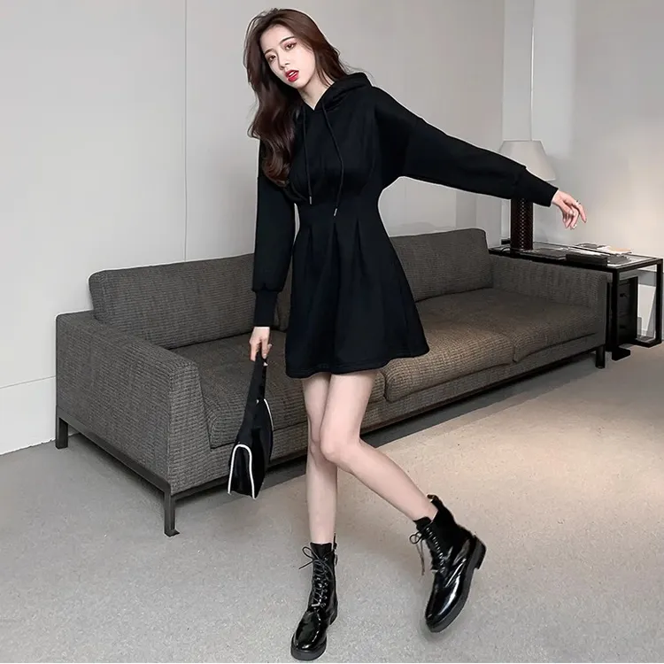 OURUOKE Long Sleeved Dresses Women's Black-2