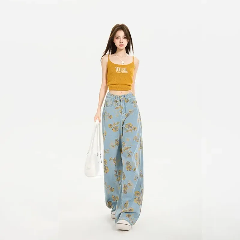 OURUOKE Jeans Women's Blue Shopping Bag Included-4
