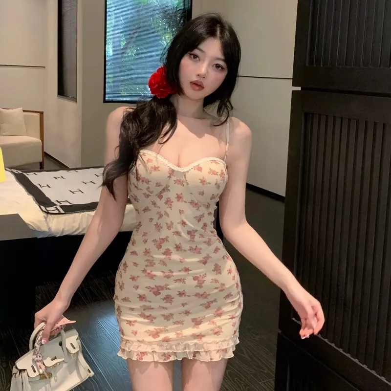 OURUOKE Slip Dress Women's Apricot-2