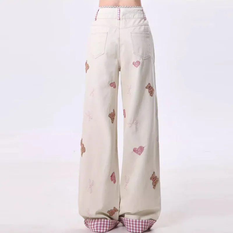 OURUOKE Jeans Women's Apricot-4