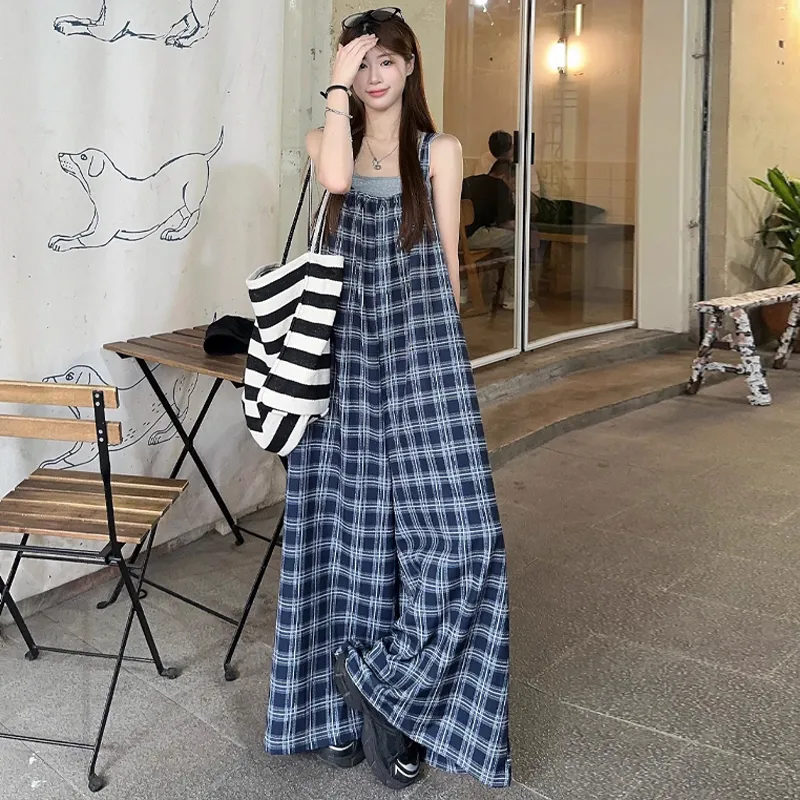 OURUOKE Jumpsuits Women's Plaid Shopping Bag-2