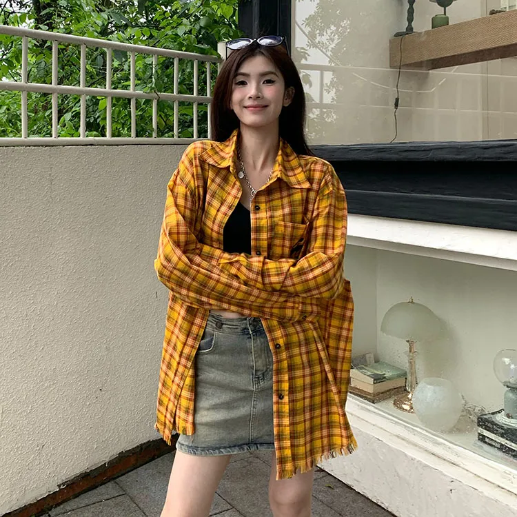 OURUOKE Shirts Women's Yellow-2