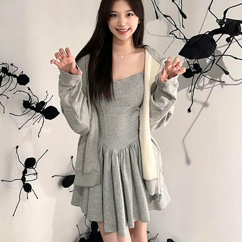 OURUOKE Slip Dresses Women's Gray-2