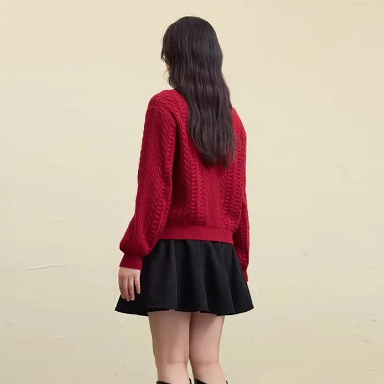 OURUOKE Knitwear Women's Angora Red-3