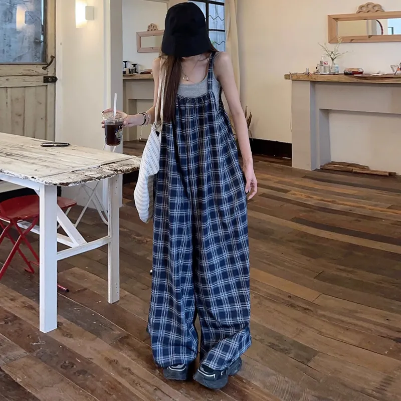 OURUOKE Jumpsuits Women's Plaid Shopping Bag-3