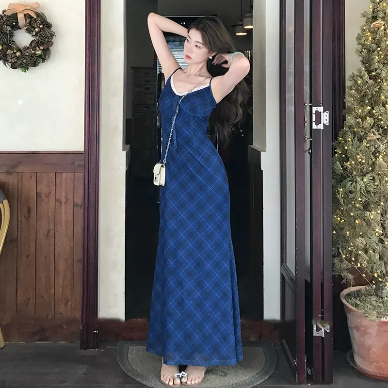 OURUOKE Slip Dresses Women's Blue Shopping Bag Included-6