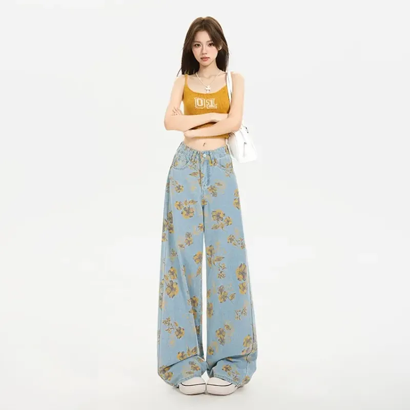 OURUOKE Jeans Women's Blue Shopping Bag Included-2