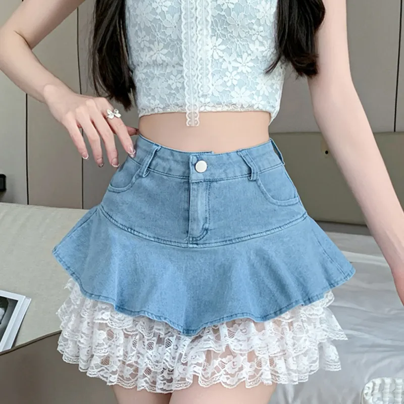 OURUOKE Denim Short Skirts Women's-4