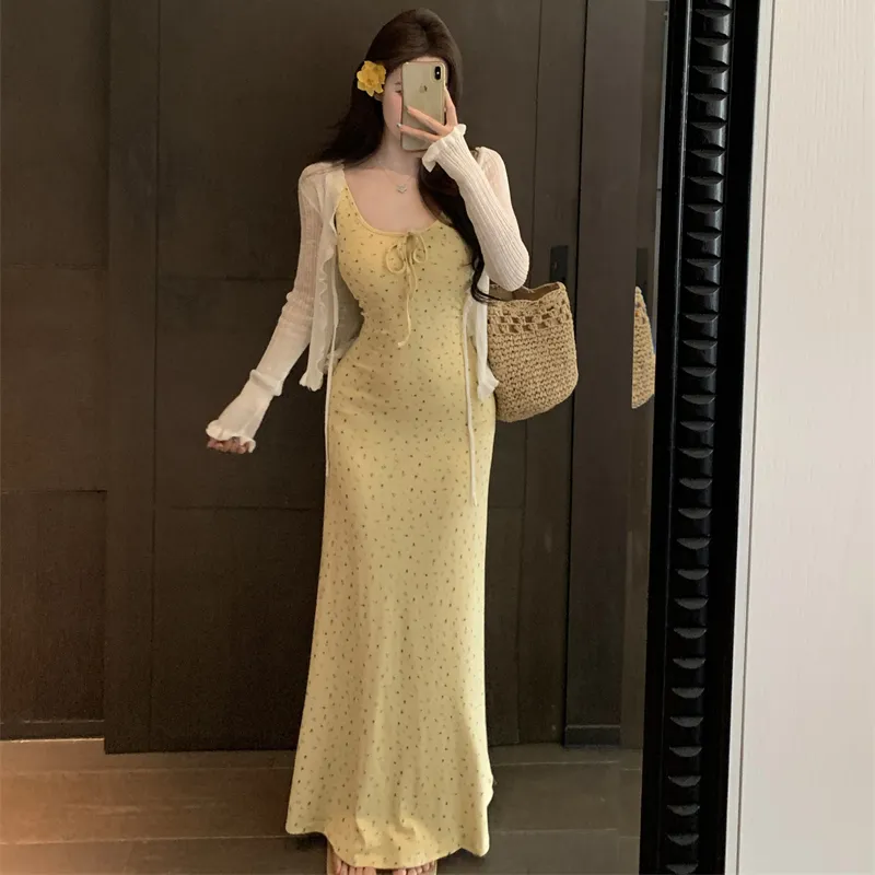 OURUOKE Slip Dresses Women's Yellow Shopping Bag-2