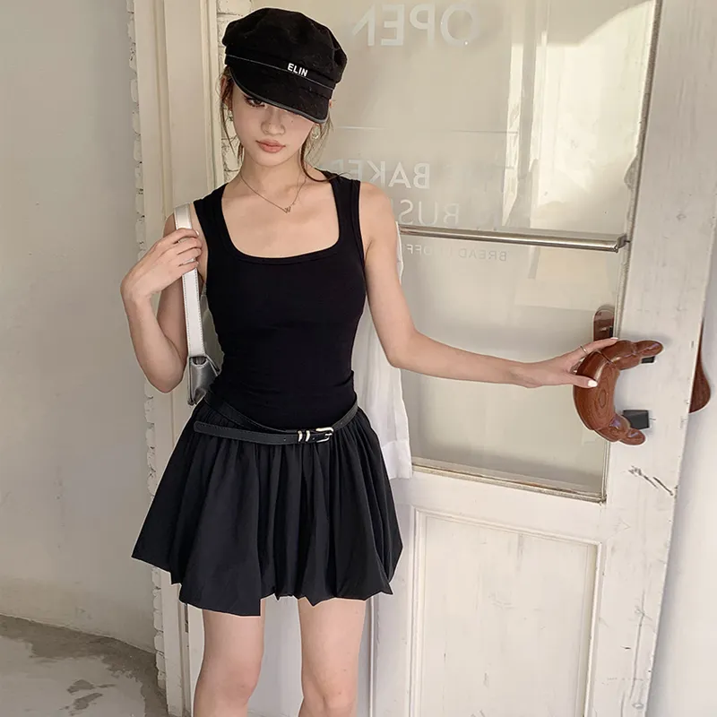 OURUOKE Slip Dress Women's Black-6