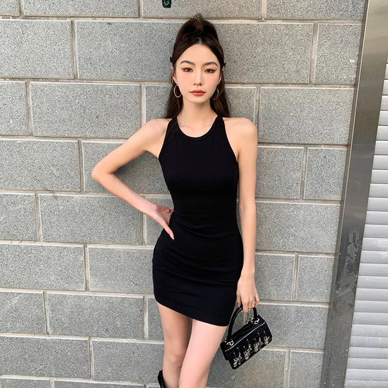 OURUOKE Sleeveless Dress Women's Black-2