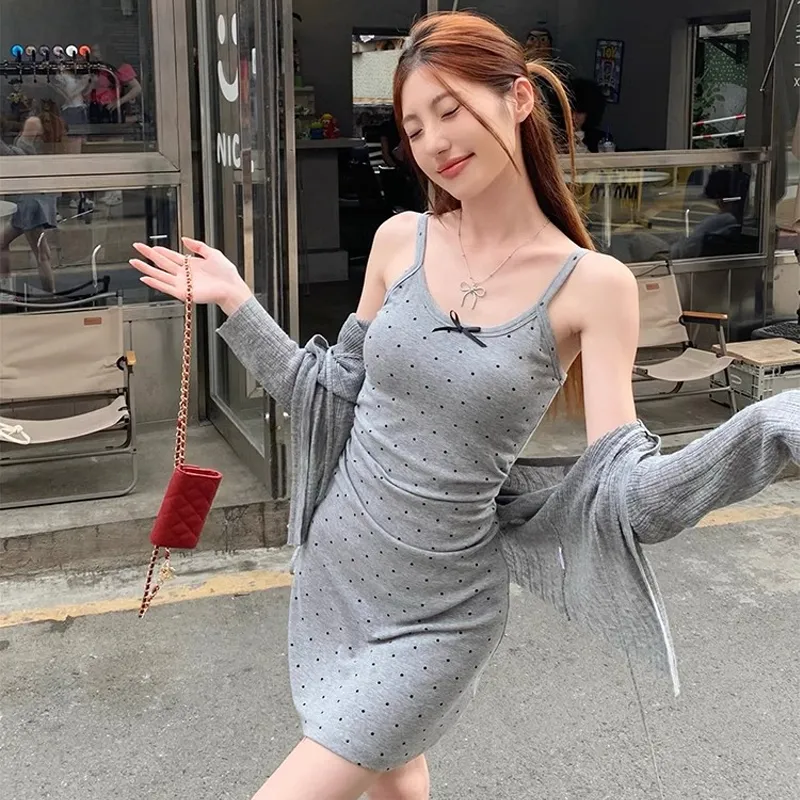 OURUOKE Slip Dresses Women's Gray Skirt-1