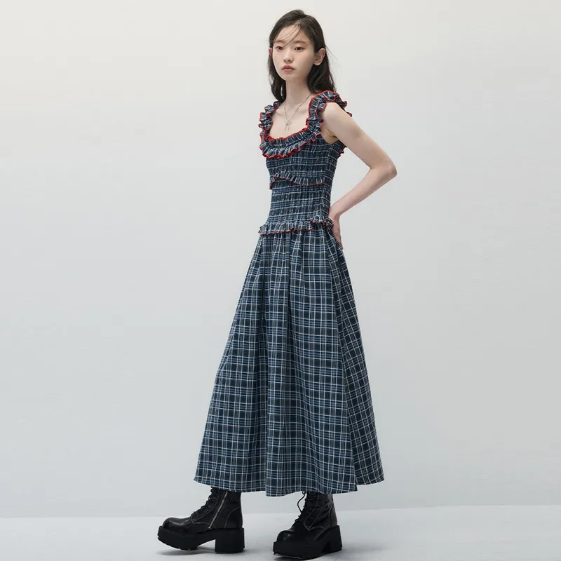 OURUOKE Slip Dress Women's Navy Blue-5