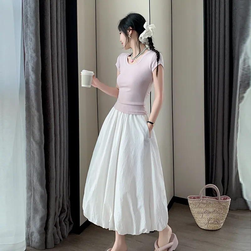 OURUOKE Casual Long Skirt Women's-2
