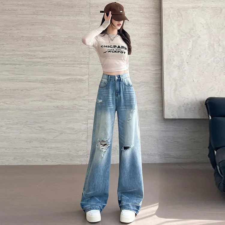 OURUOKE Jeans Women's Blue-3