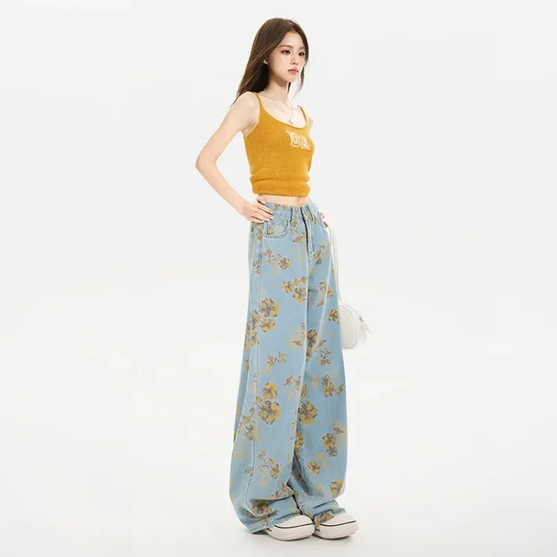 OURUOKE Jeans Women's Blue Shopping Bag Included-3