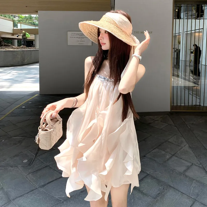 OURUOKE Slip Dresses Women's Apricot Shopping Bag-2