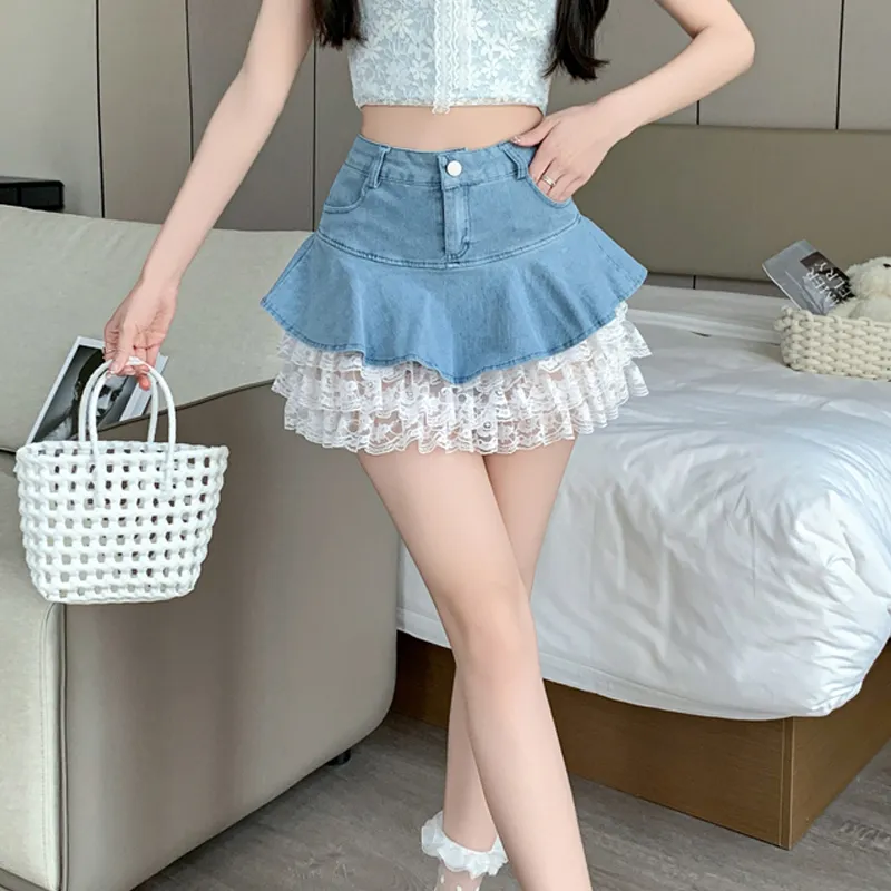 OURUOKE Denim Short Skirts Women's-5