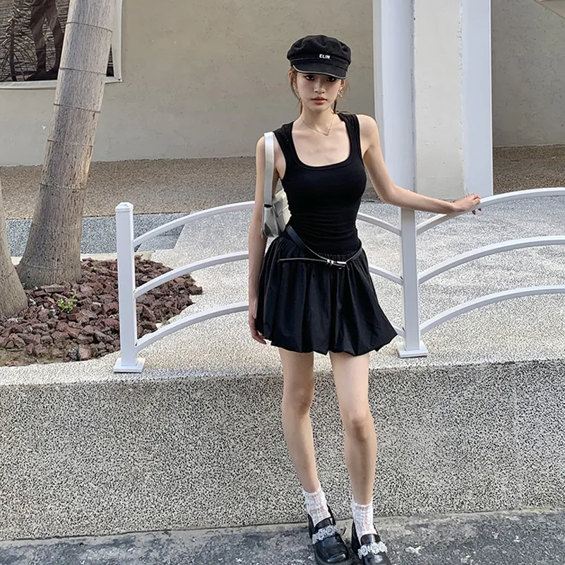OURUOKE Slip Dress Women's Black-4