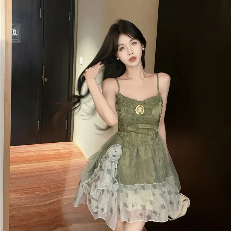 OURUOKE Slip Dresses Women's Green Shopping Bag-3