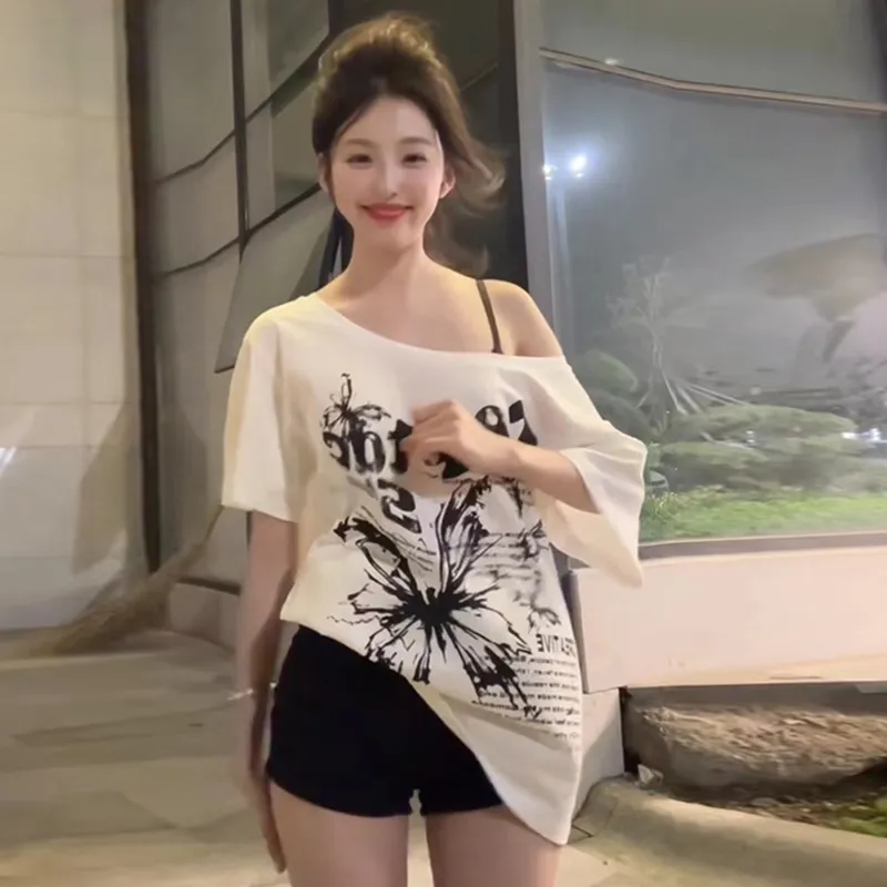 OURUOKE T Shirts Women's White Top Shopping Bag-3