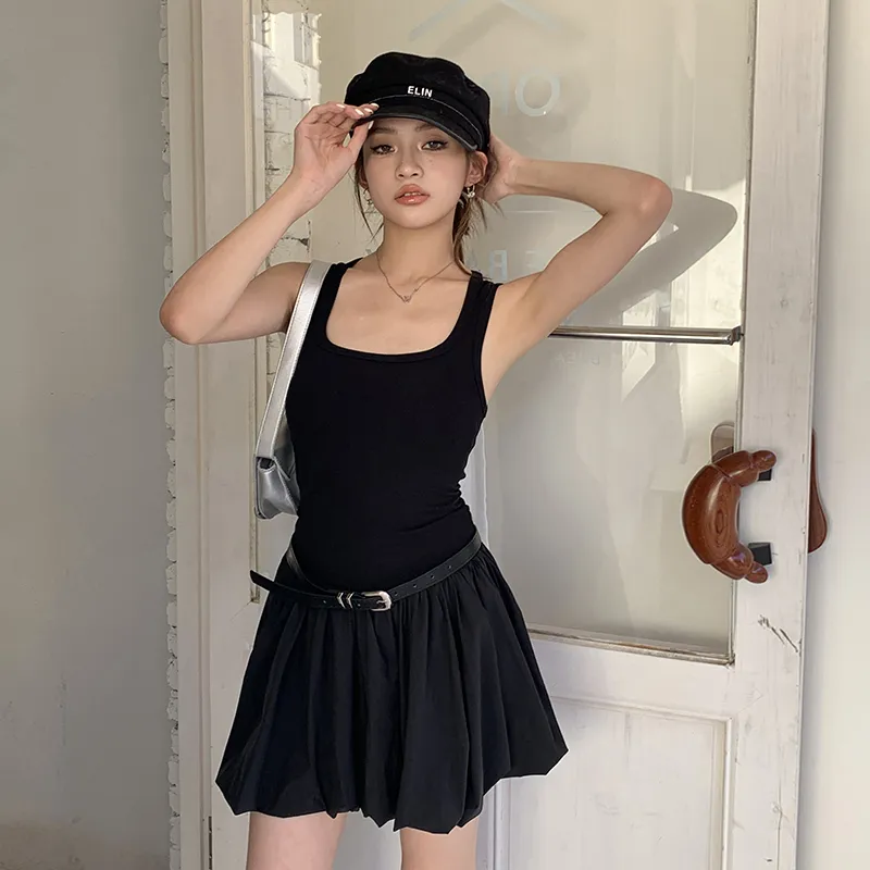 OURUOKE Slip Dress Women's Black-3