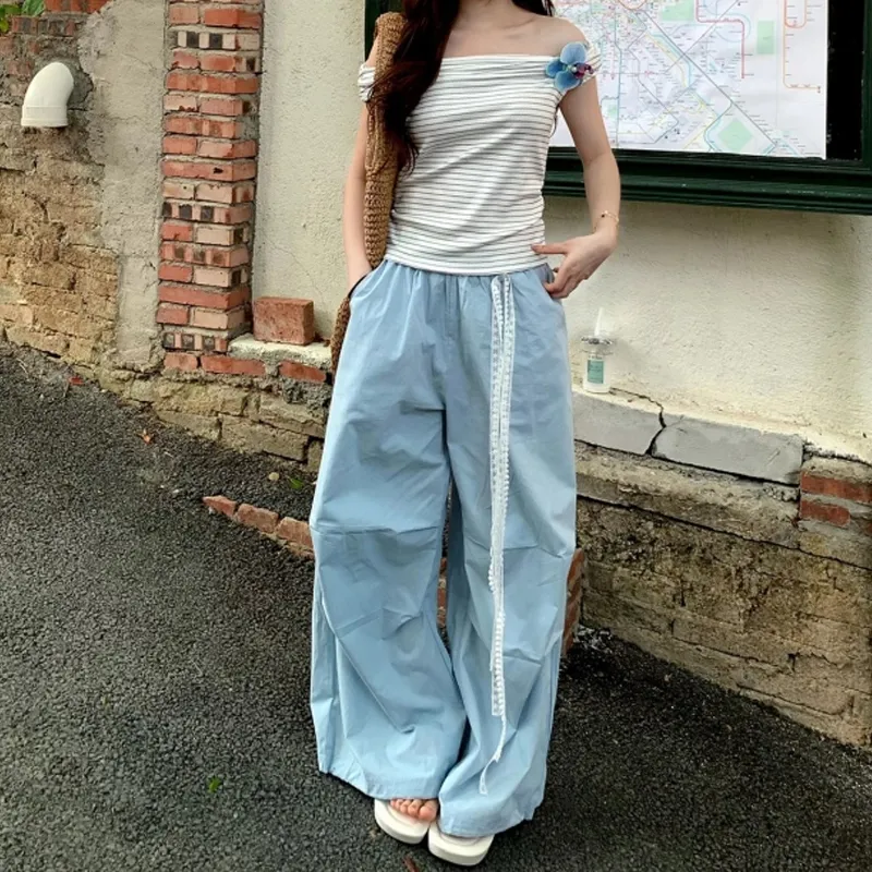 OURUOKE Casual Pants Women's Blue-2