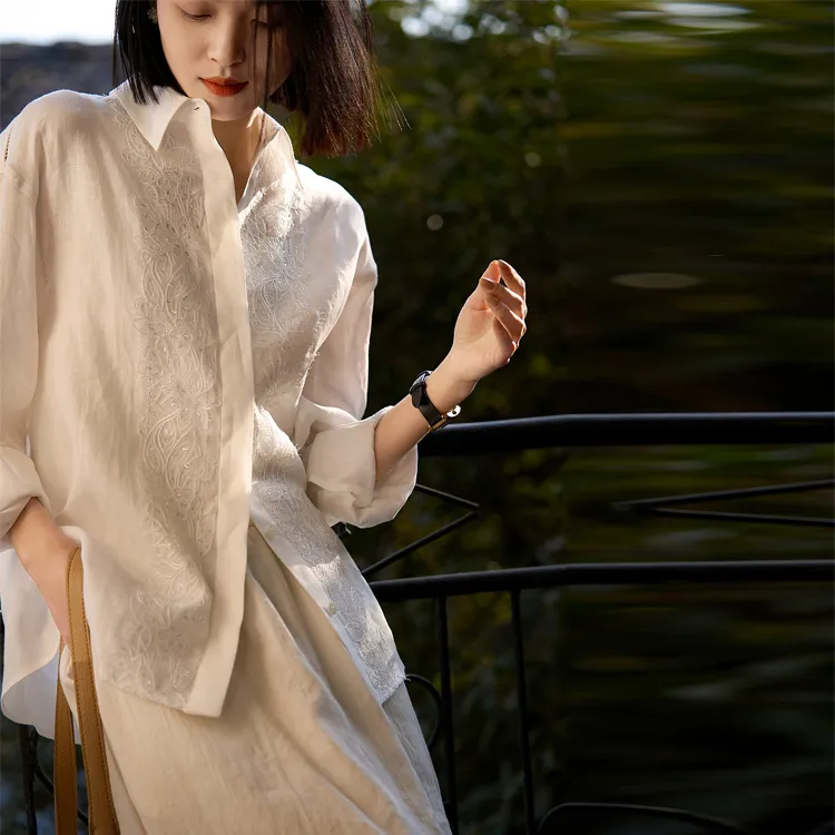 OURUOKE Shirts Women's White-2