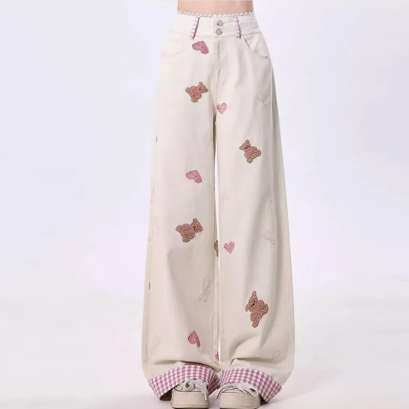 OURUOKE Jeans Women's Apricot-2