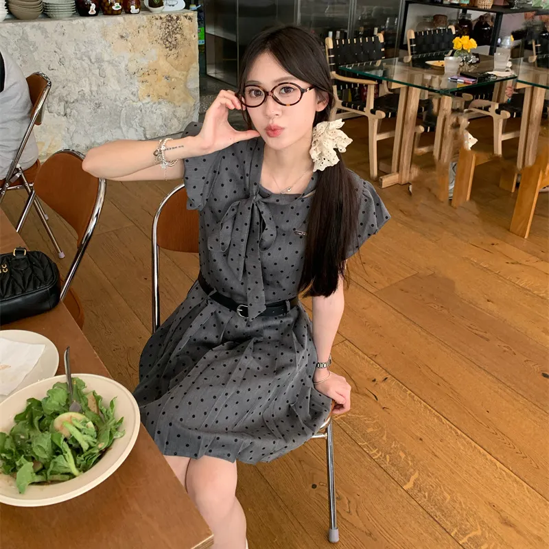 OURUOKE Short Sleeved Dress Women's Gray-4